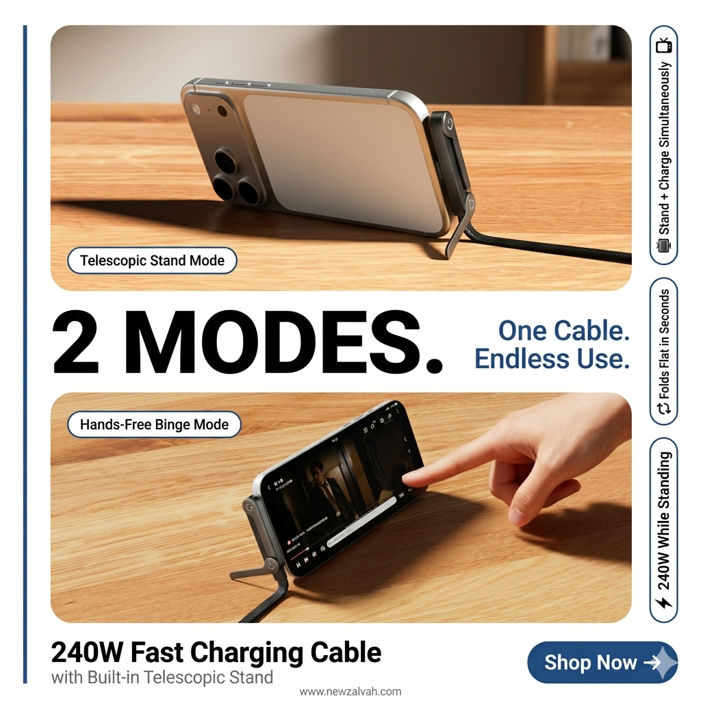 2-in-1 Stand Cable – Fast Charging + Hands-Free Phone Holder