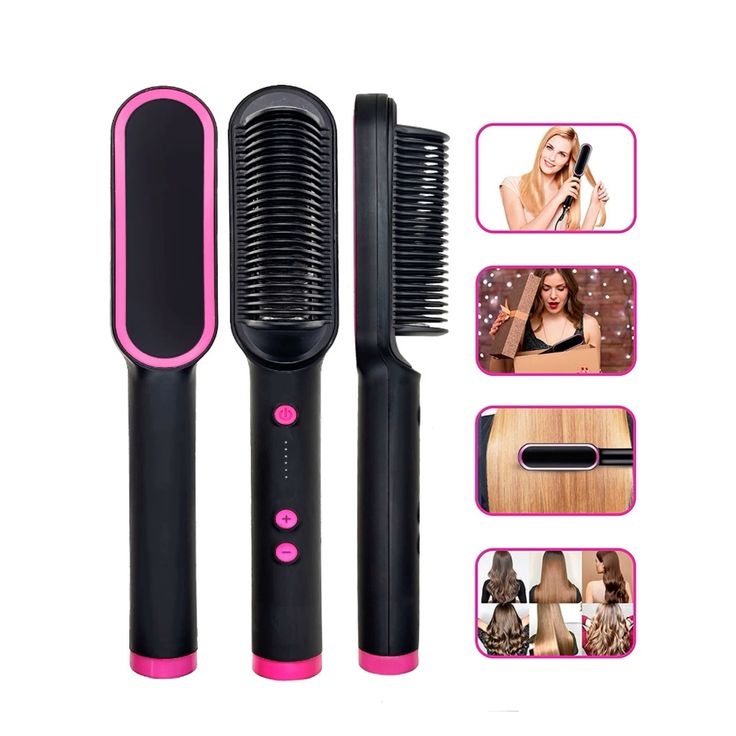 2-in-1 Ceramic Ionic Hair Straightener Brush