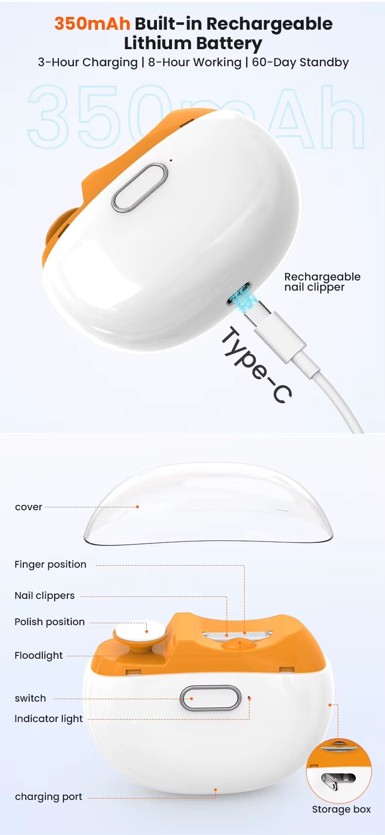 Low Noise Rechargeable Electric Nail Polisher – Cordless Nail Drill Machine